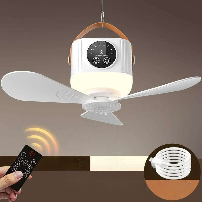 Rechargeable Hanging Fan with Light – white fan with light and remote