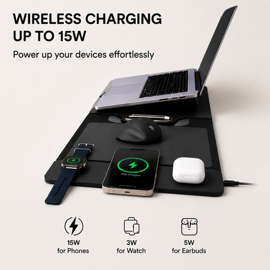 Laptop sleeve with wireless charger and stand