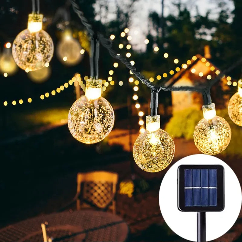 Warm white globe lights outdoors