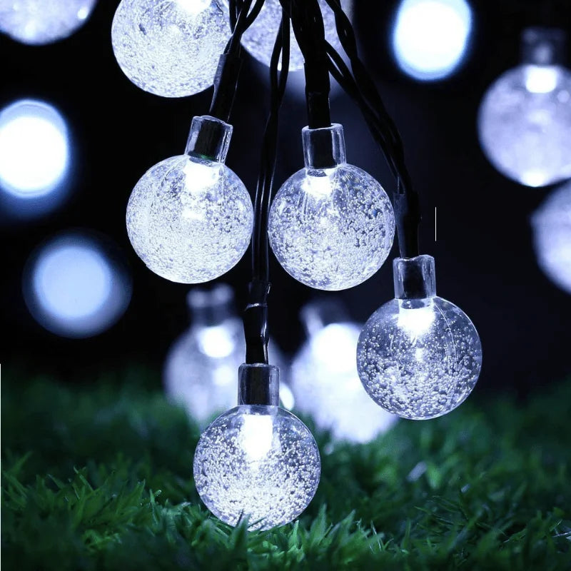 White globe lights close-up