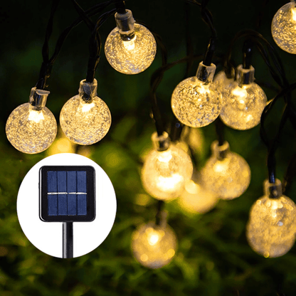 Warm white globe lights and solar panel