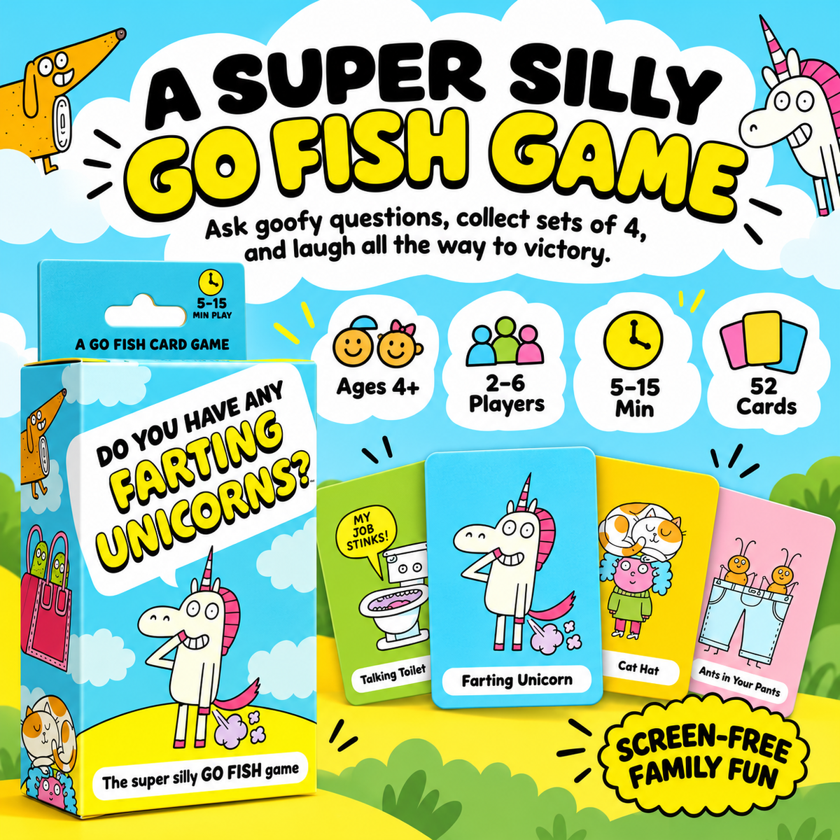 Super Silly Go Fish Card Game for Kids & Family