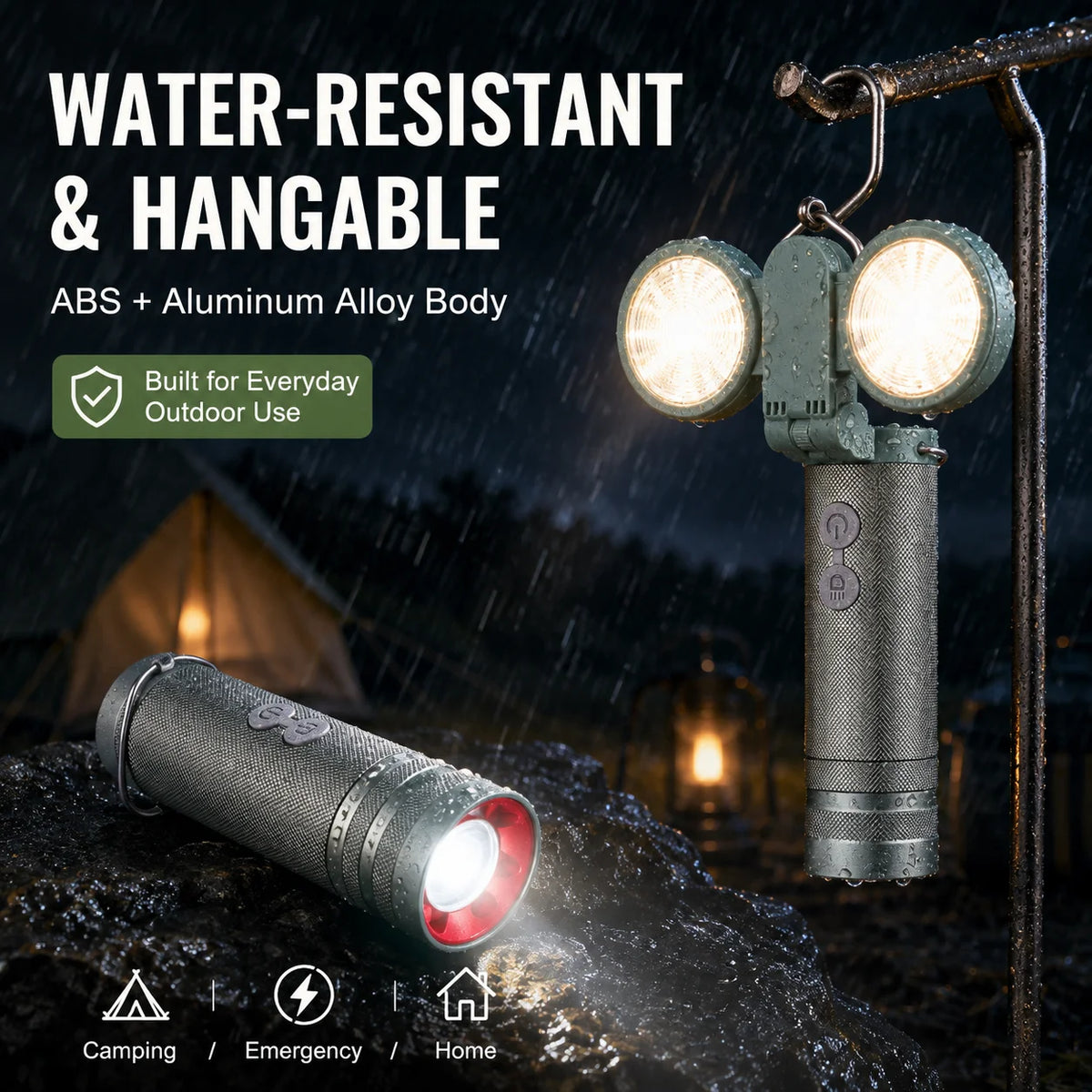 Rechargeable Torch and Camping Lantern – hanging hook detail