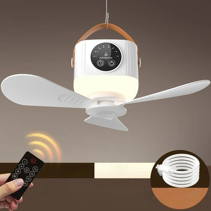 Rechargeable Hanging Fan with Light – white fan with light and remote