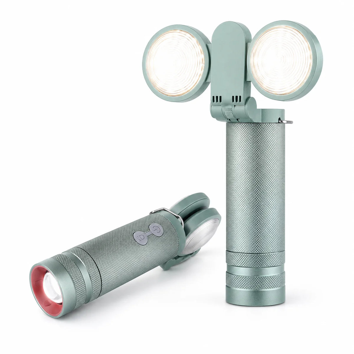 Rechargeable Torch and Camping Lantern – green folding torch on white background