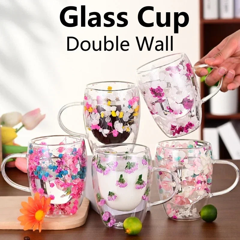 300ml double wall glass coffee cup with handle
