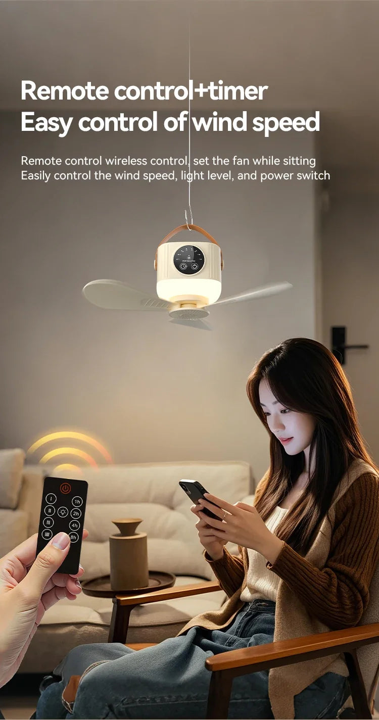 Rechargeable Hanging Fan with Light – remote operation