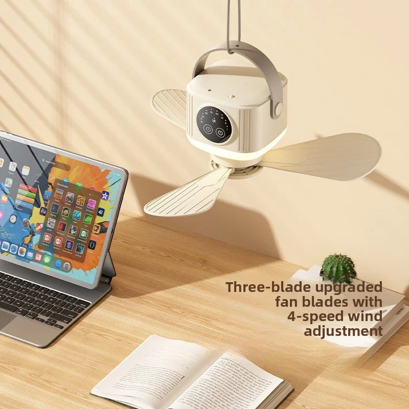 Rechargeable Hanging Fan with Light – desk use