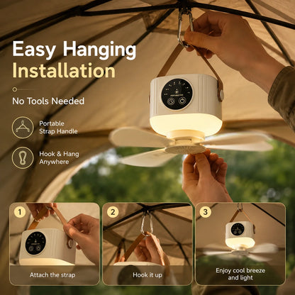 Rechargeable Hanging Fan with Light – hanging installation examples