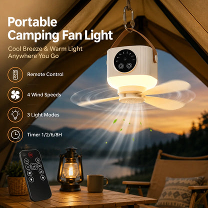 Rechargeable Hanging Fan with Light – fan and light in tent
