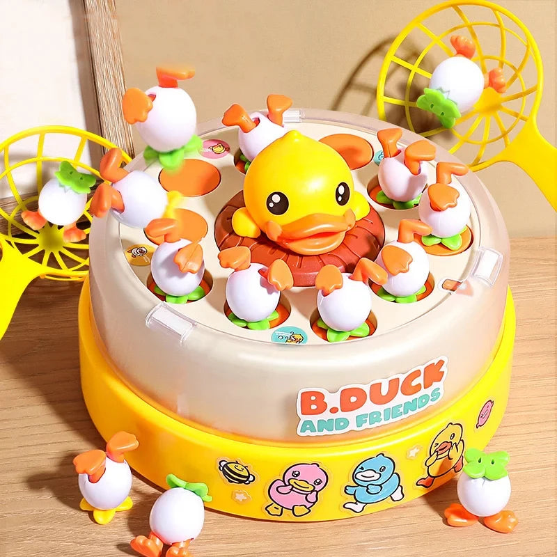 Bouncing yellow duck turntable toy for kids
