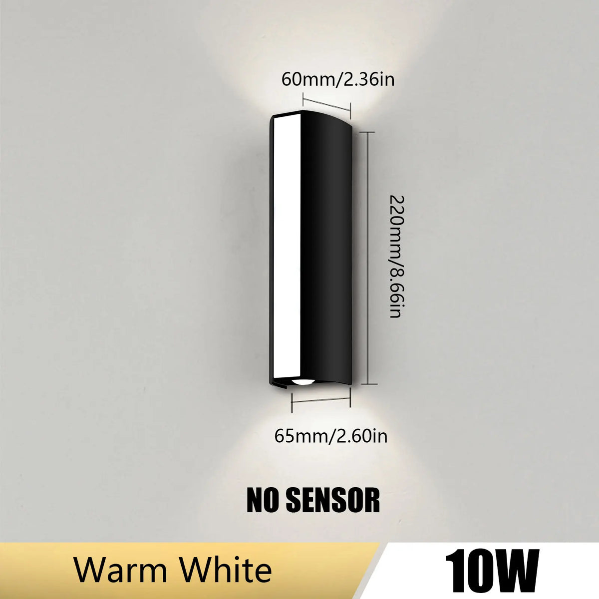 10W Outdoor LED Wall Light – warm white dimensions