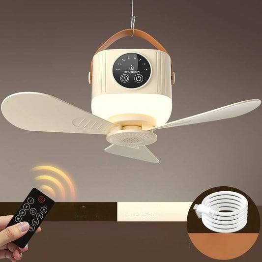Rechargeable Hanging Fan with Light – yellow fan with light and remote