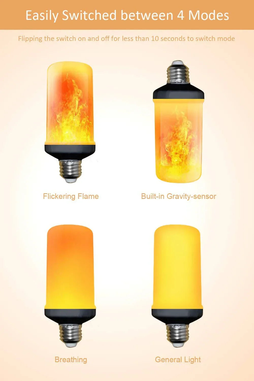 E27 LED Flame Effect Bulb – mode switching guide