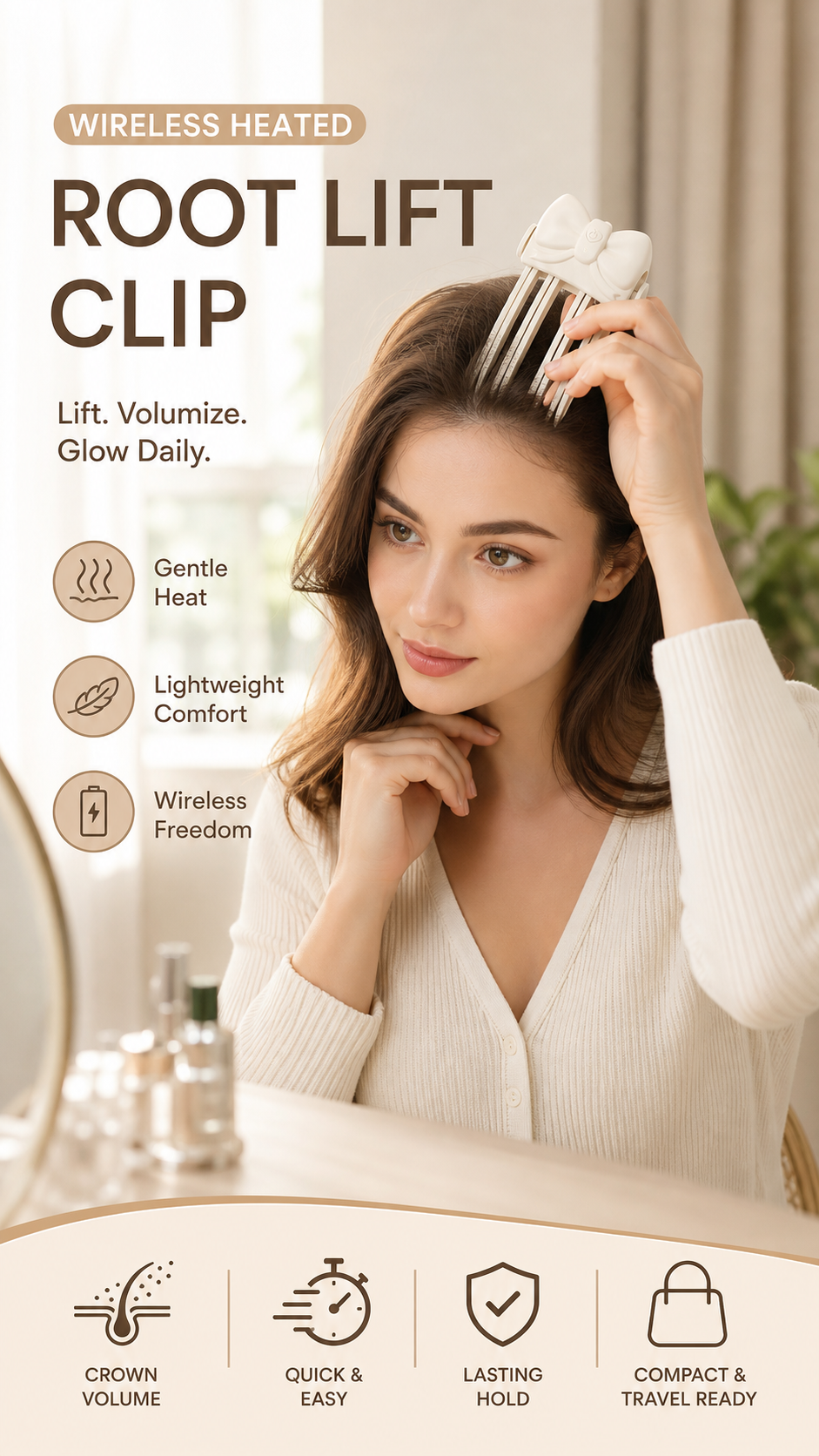 Wireless Heated Root Lift Clip for Volumising Fine Hair