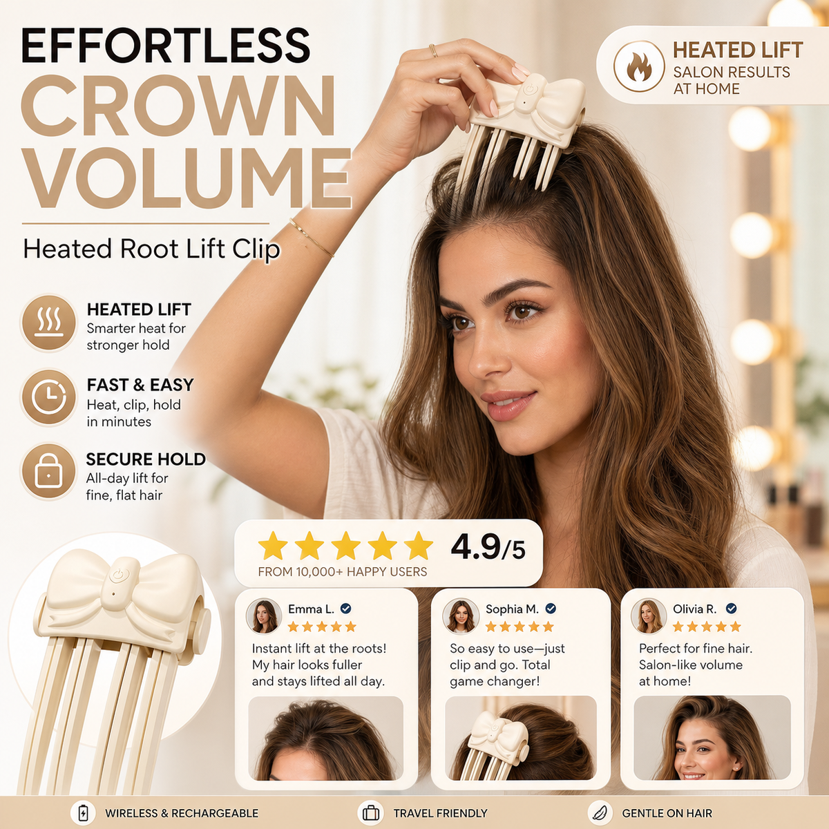 Wireless Heated Root Lift Clip for Volumising Fine Hair