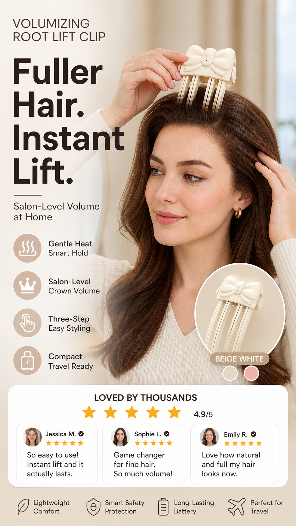 Wireless Heated Root Lift Clip for Volumising Fine Hair
