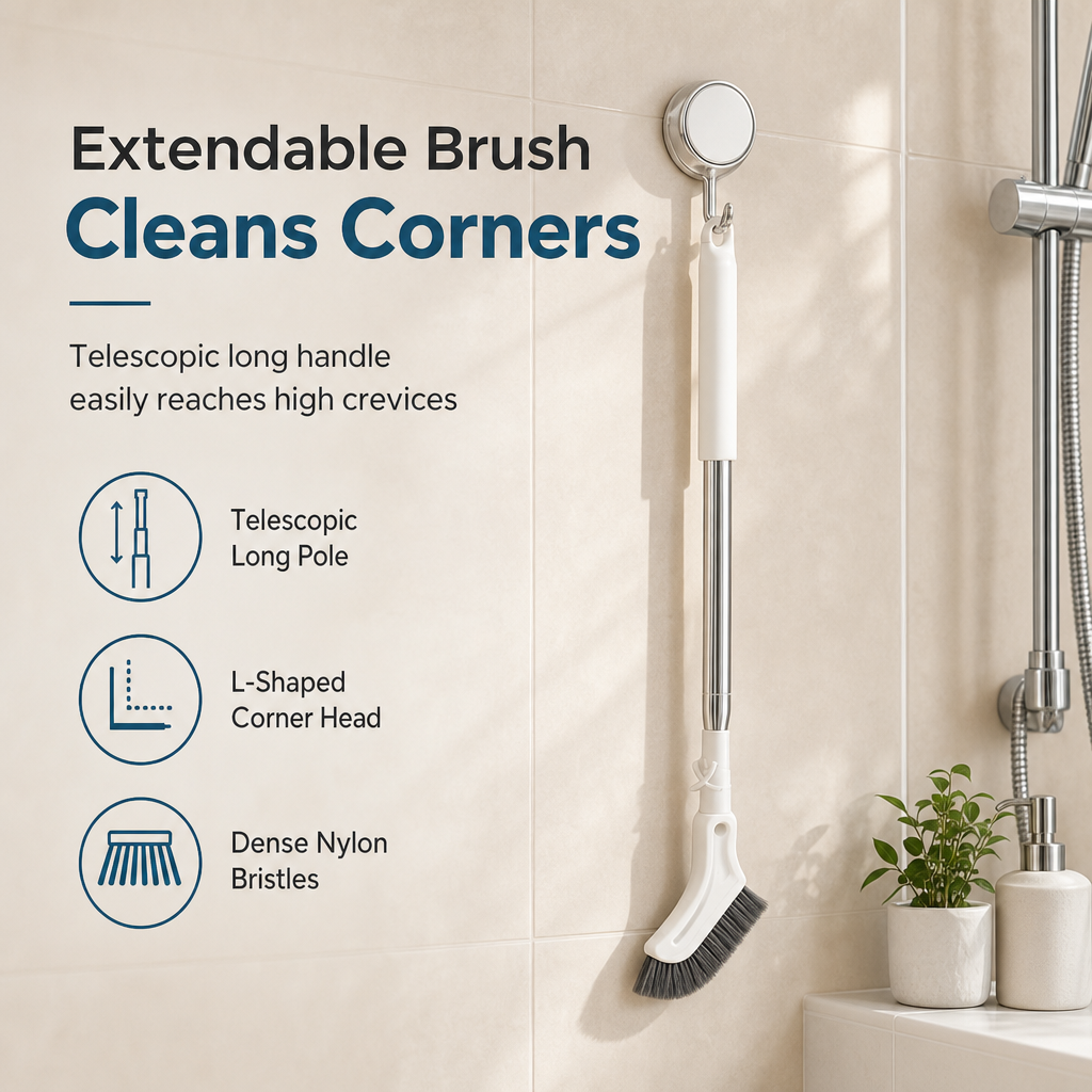 Extendable long-handle floor scrubbing brush