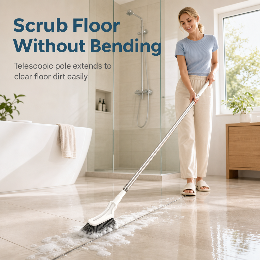 Extendable Long-Handle Floor Scrub Brush for Cleaning