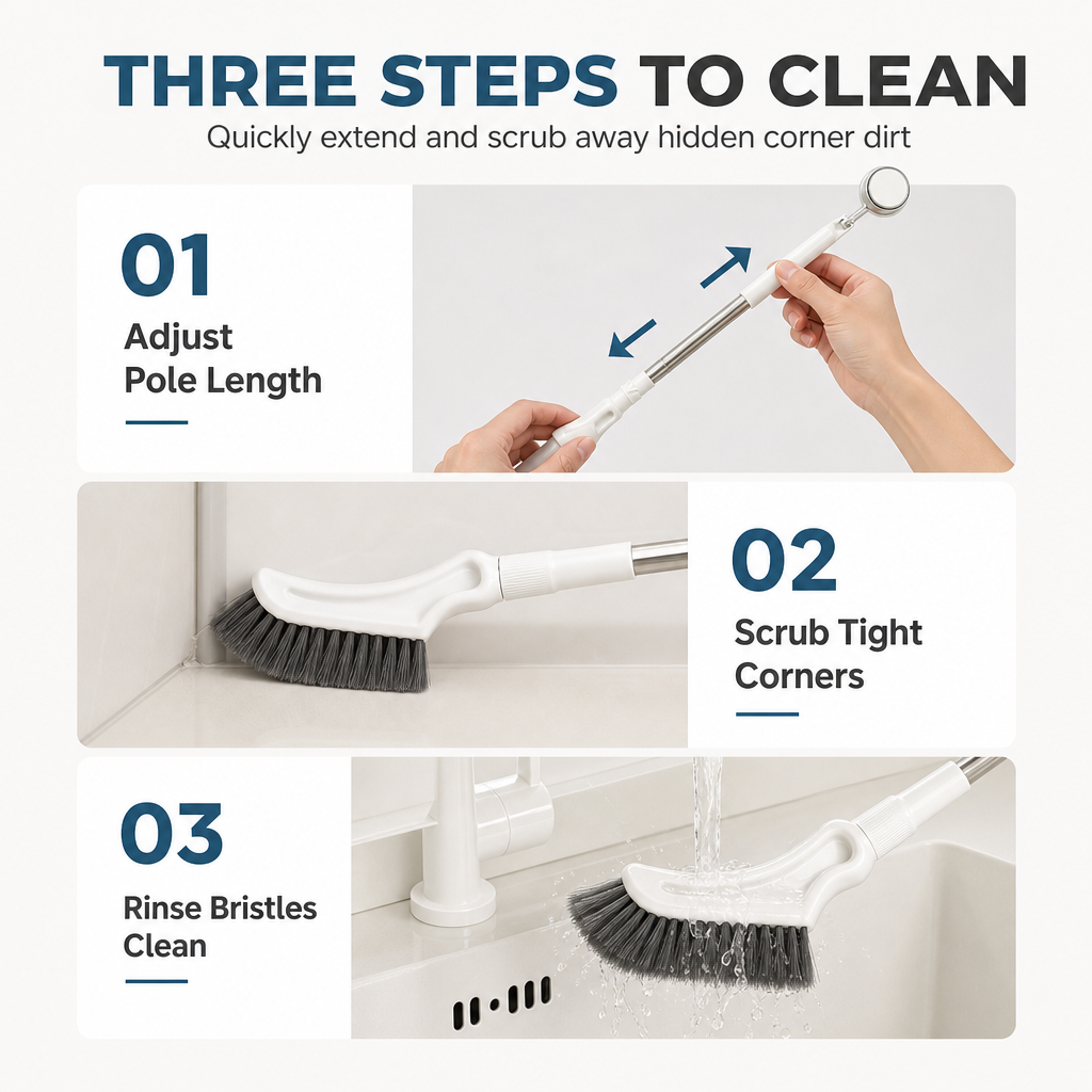 Extendable Long-Handle Floor Scrub Brush for Cleaning