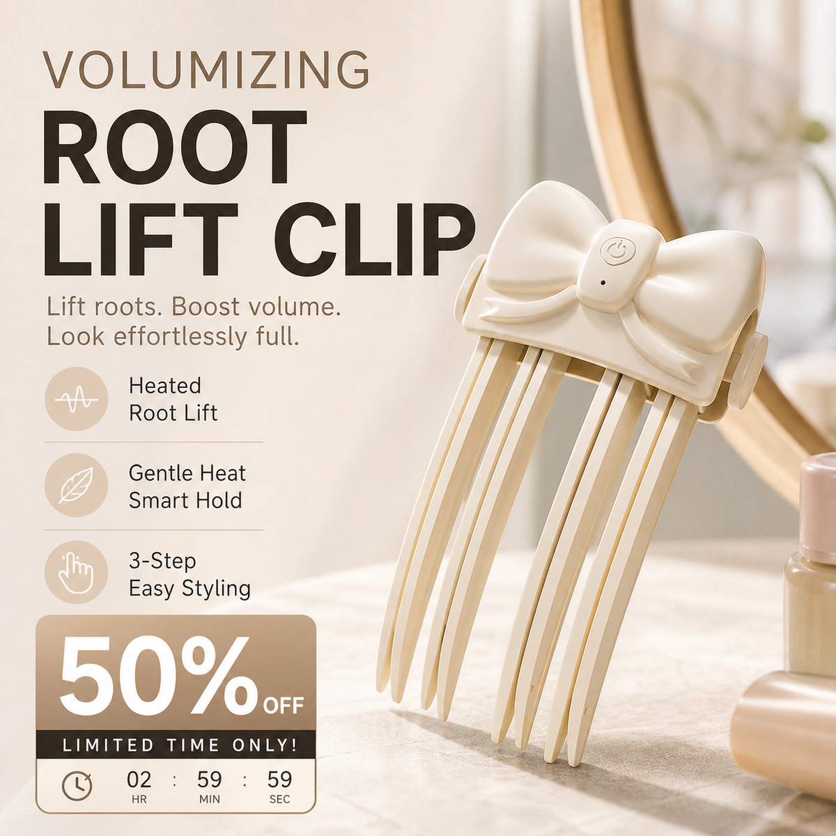 Wireless Heated Root Lift Clip for Volumising Fine Hair
